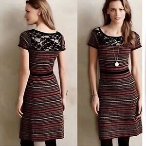 Sparrow Anthropologie Fair Isle Wool Sweater Dress Black Lace Purple Women's L